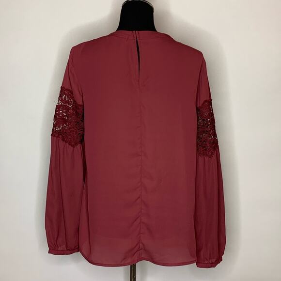 Harlowe & Graham maroon lace trim peasant top size Large NWT - Picture 10 of 10